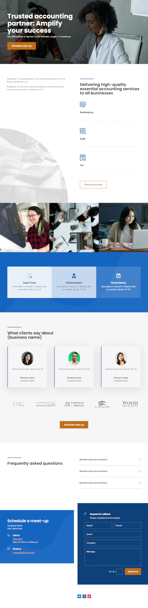 Screenshot of accounting website home page designed by Emerge mLab