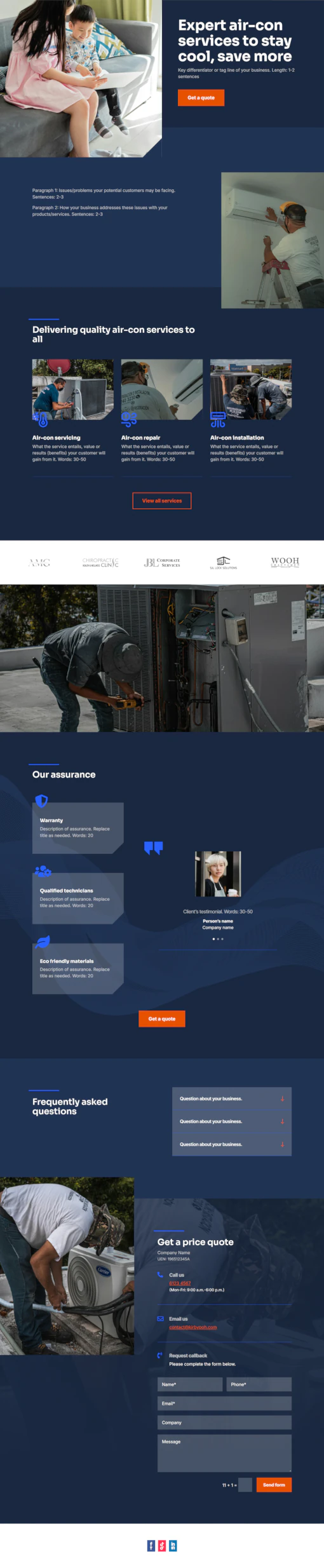 Screenshot of air-con servicing website home page designed by Emerge mLab