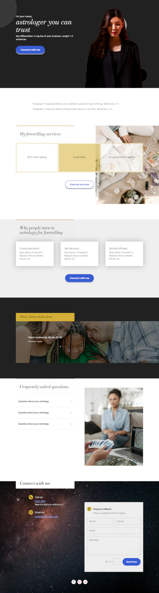 Screenshot of astrology website home page designed by Emerge mLab