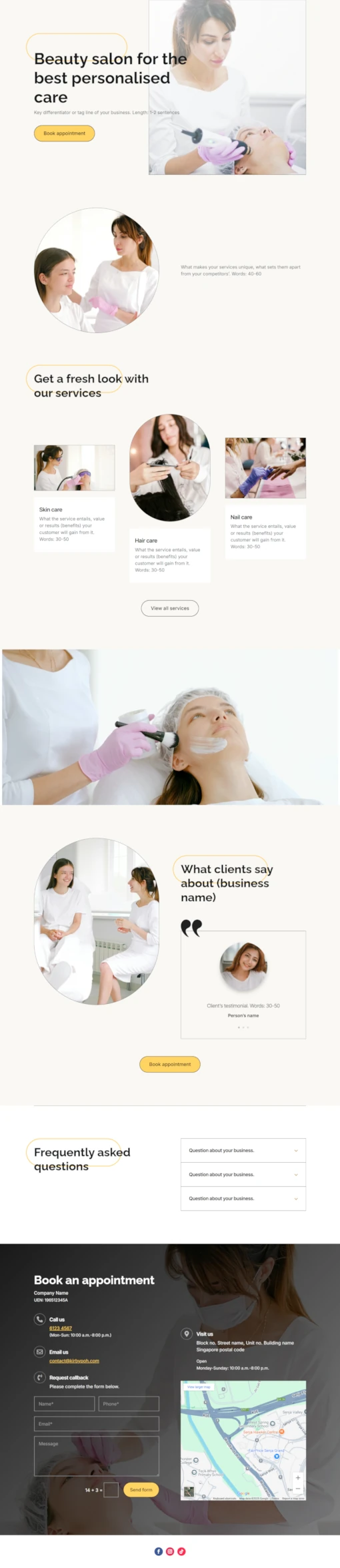Screenshot of beauty salon website home page designed by Emerge mLab