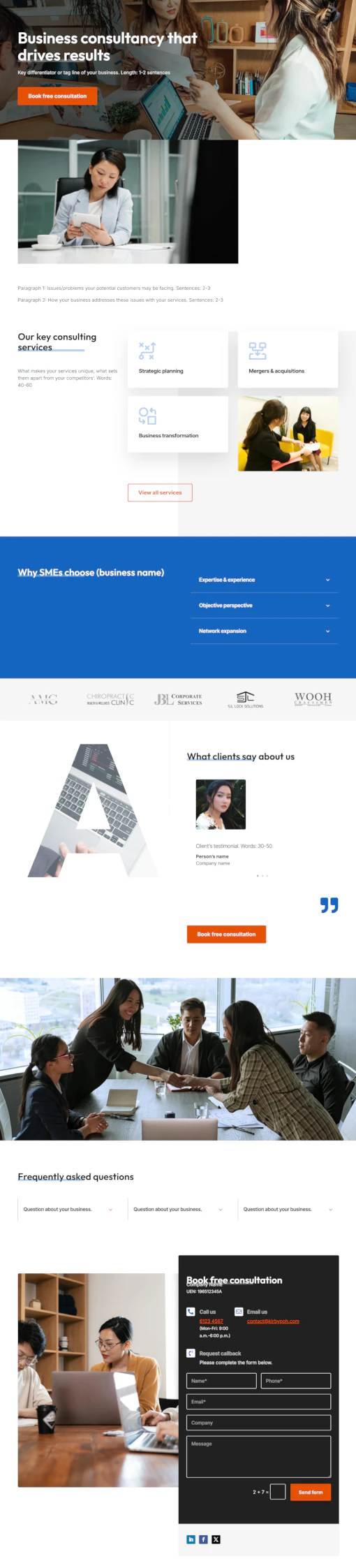 Screenshot of business consultancy website home page designed by Emerge mLab