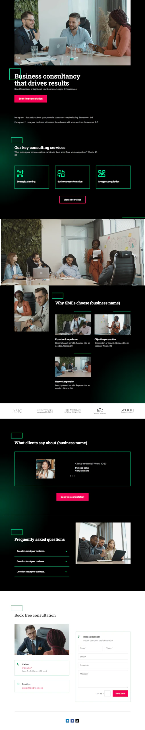 Screenshot of business consultancy website home page designed by Emerge mLab
