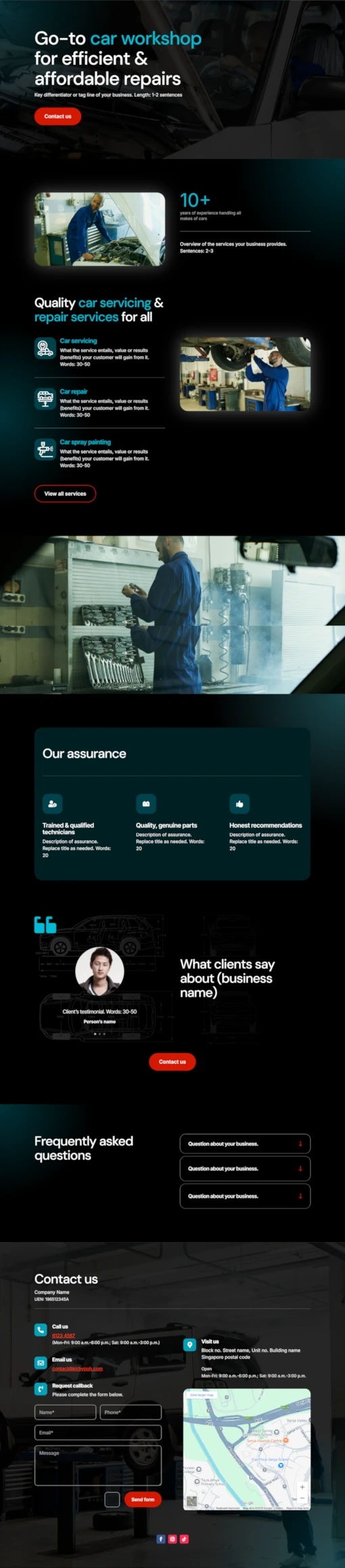 Screenshot of car workshop website home page designed by Emerge mLab