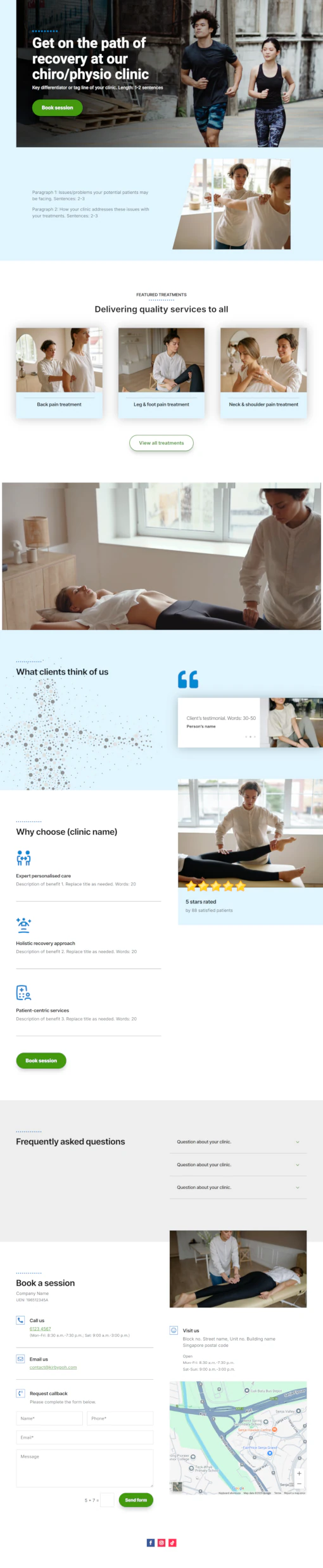 Screenshot of chiropractic/physiotherapy clinic website home page designed by Emerge mLab
