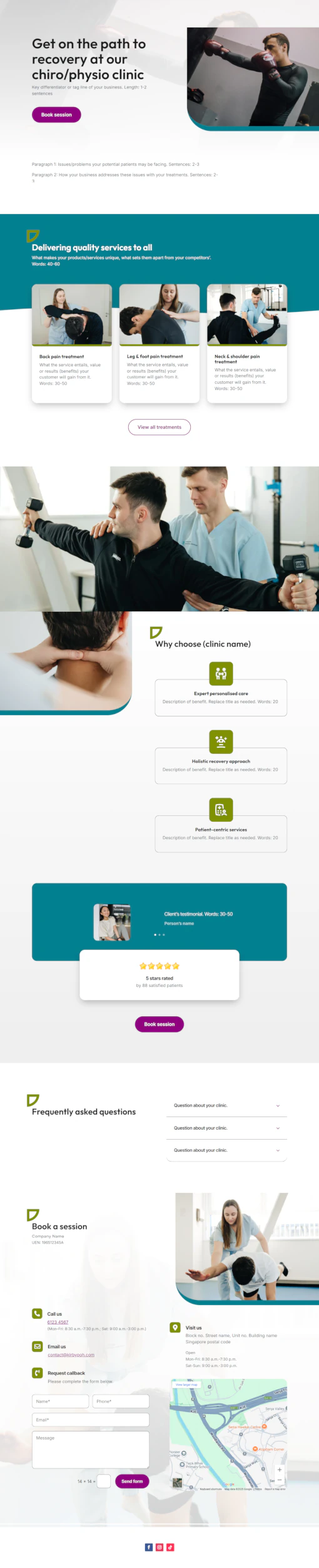 Screenshot of chiropractic/physiotherapy clinic website home page designed by Emerge mLab