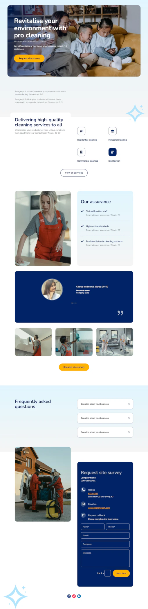 Screenshot of cleaning company website home page designed by Emerge mLab