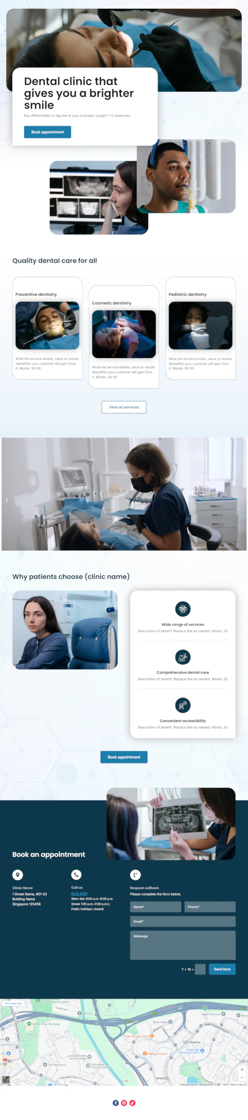 Screenshot of dental clinic website home page designed by Emerge mLab