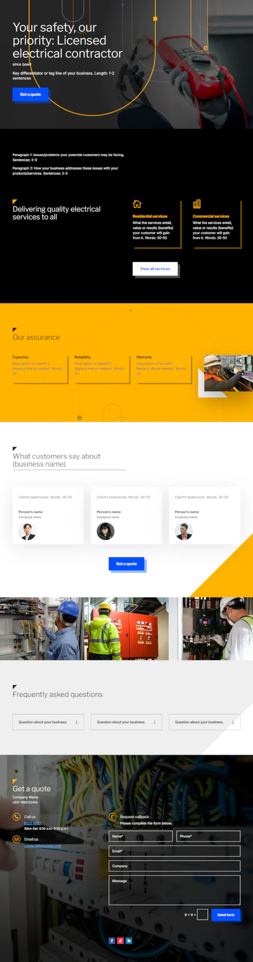 Screenshot of electrical contractor website home page designed by Emerge mLab