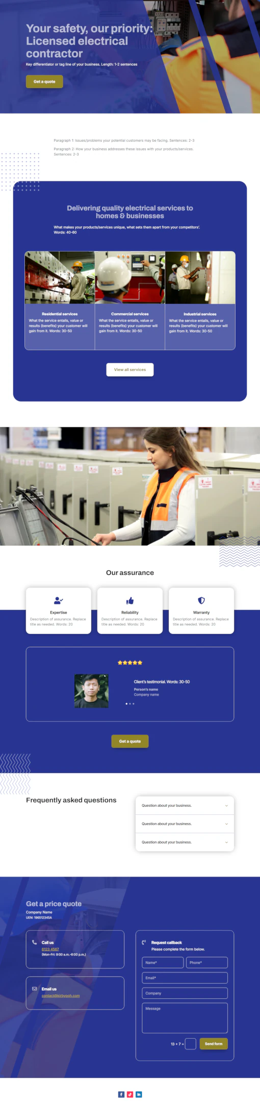 Screenshot of electrical contractor website home page designed by Emerge mLab