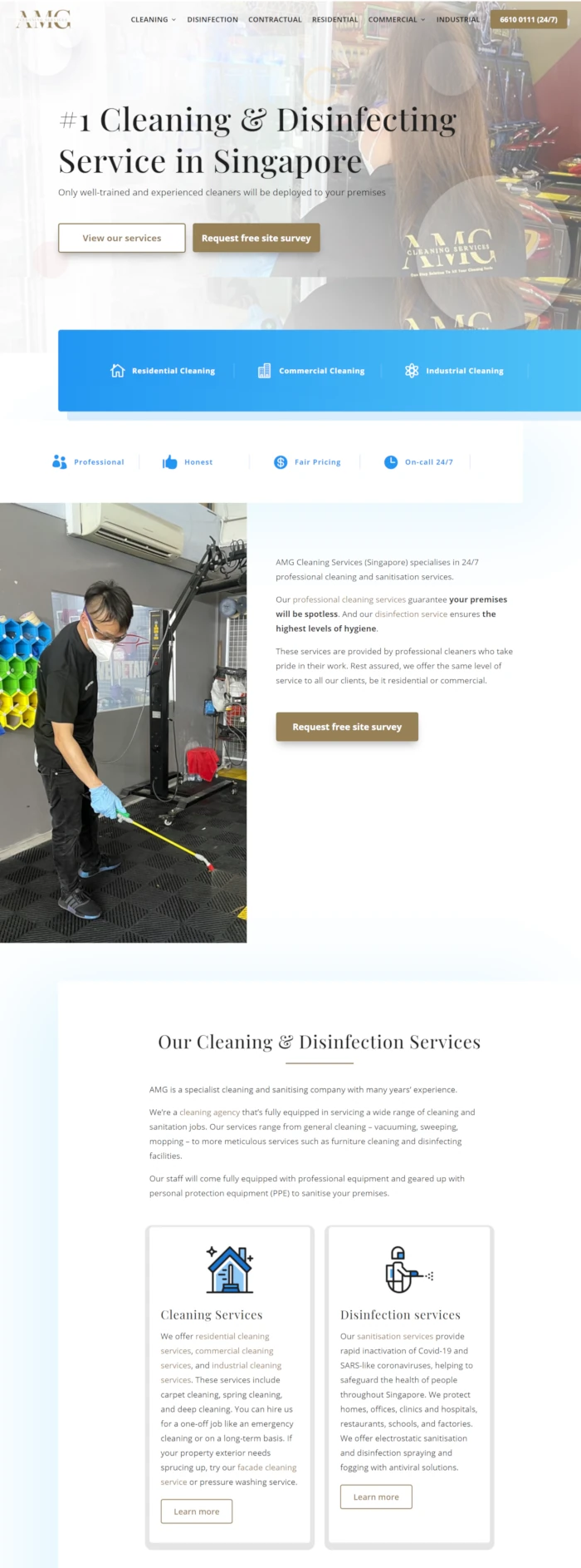 Emerge mLab client AMG Cleaning Services' website home page screen shot