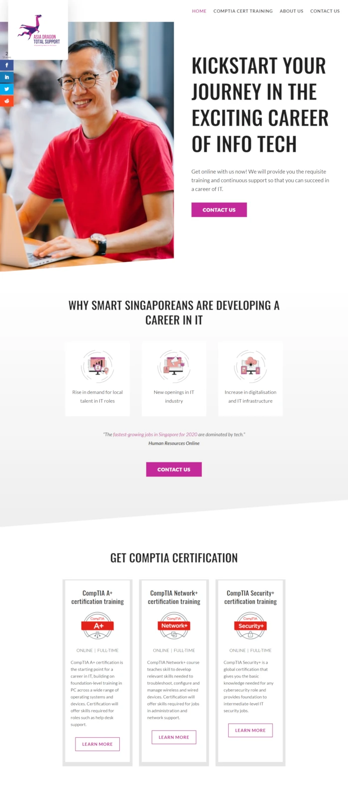 Emerge mLab client Asia Dragon Total Support's website home page screen shot