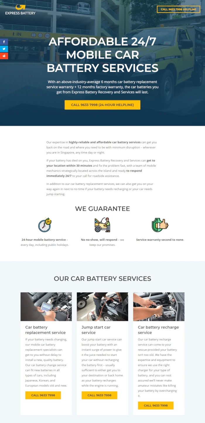 Emerge mLab client Express Battery's website home page screen shot