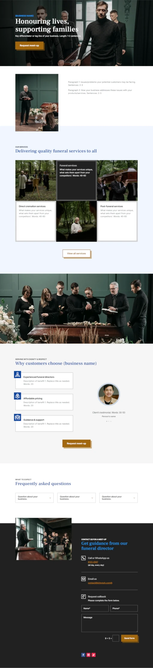 Screenshot of funeral services website home page designed by Emerge mLab