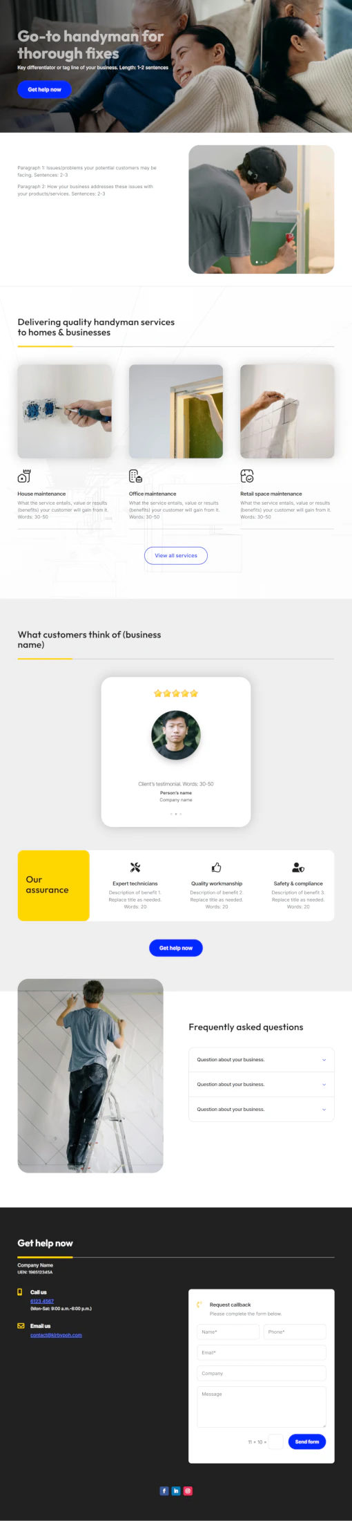 Screenshot of handyman website home page designed by Emerge mLab