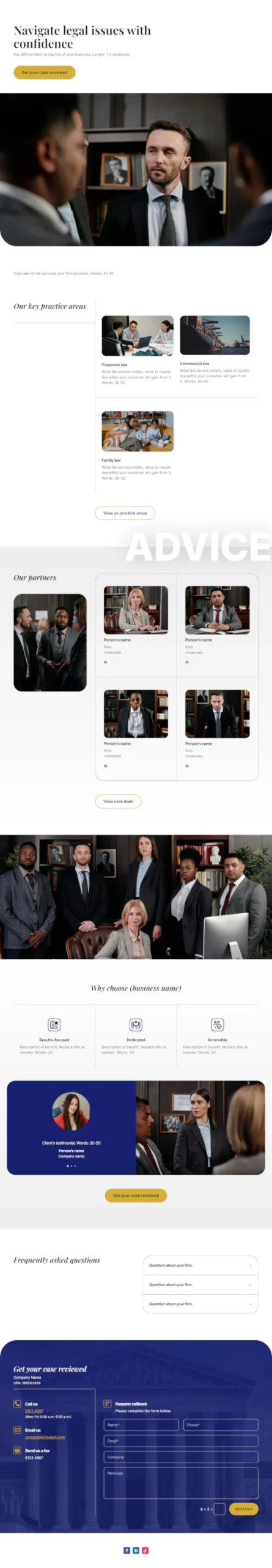Screenshot of legal services website home page designed by Emerge mLab