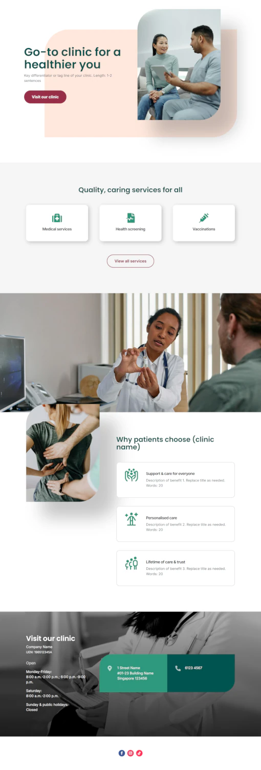 Screenshot of medical clinic website home page designed by Emerge mLab