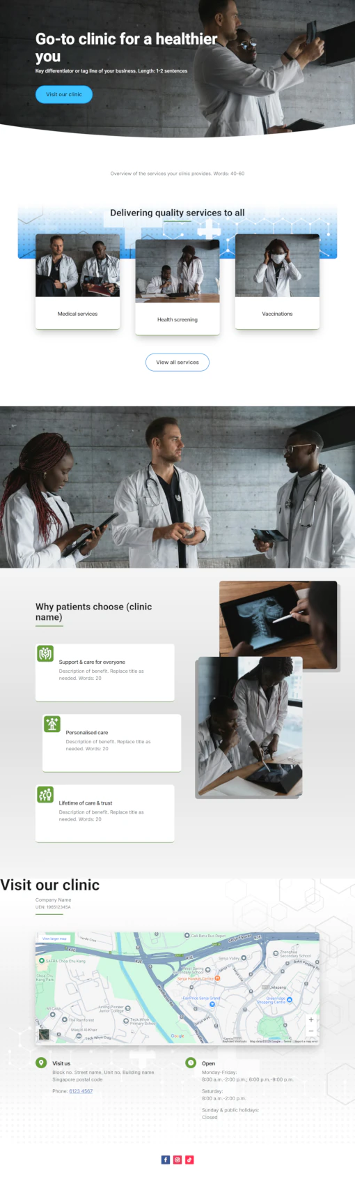 Screenshot of medical clinic website home page designed by Emerge mLab