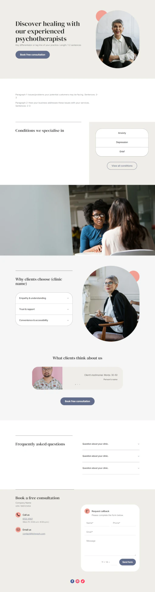 Screenshot of mental health clinic website home page designed by Emerge mLab