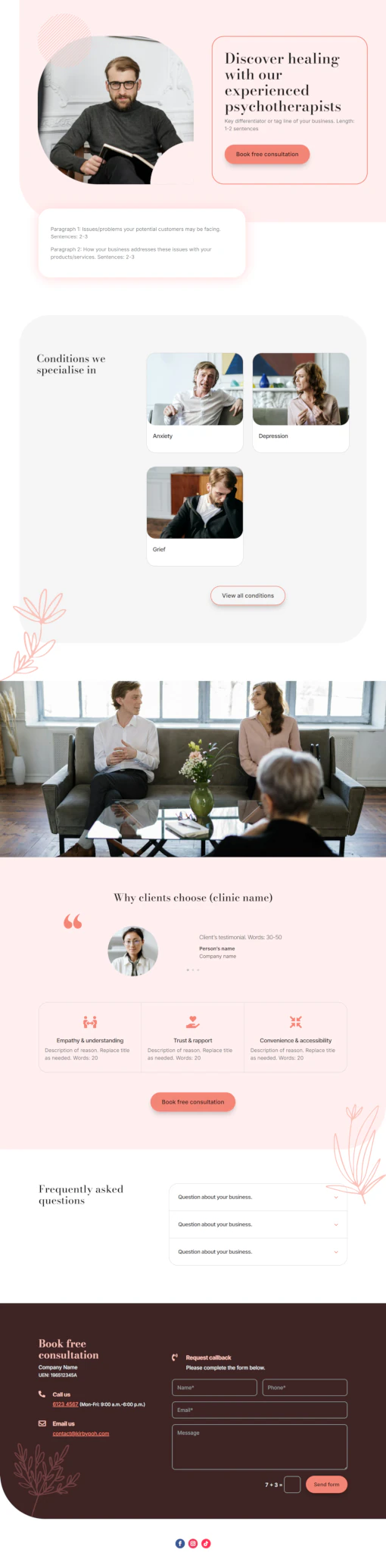 Screenshot of mental health clinic website home page designed by Emerge mLab