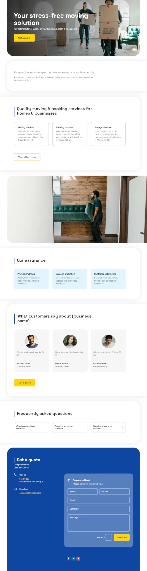 Screenshot of moving company website home page designed by Emerge mLab