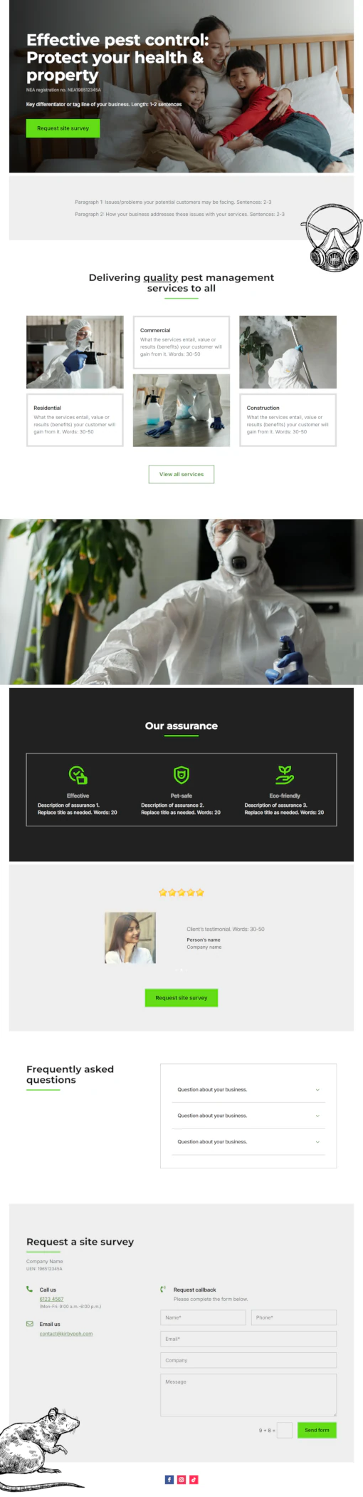 Screenshot of pest control website home page designed by Emerge mLab