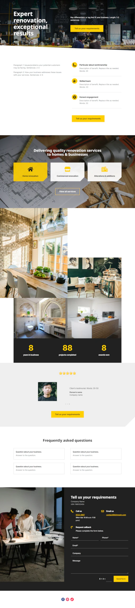 Screenshot of renovation contractor website home page designed by Emerge mLab