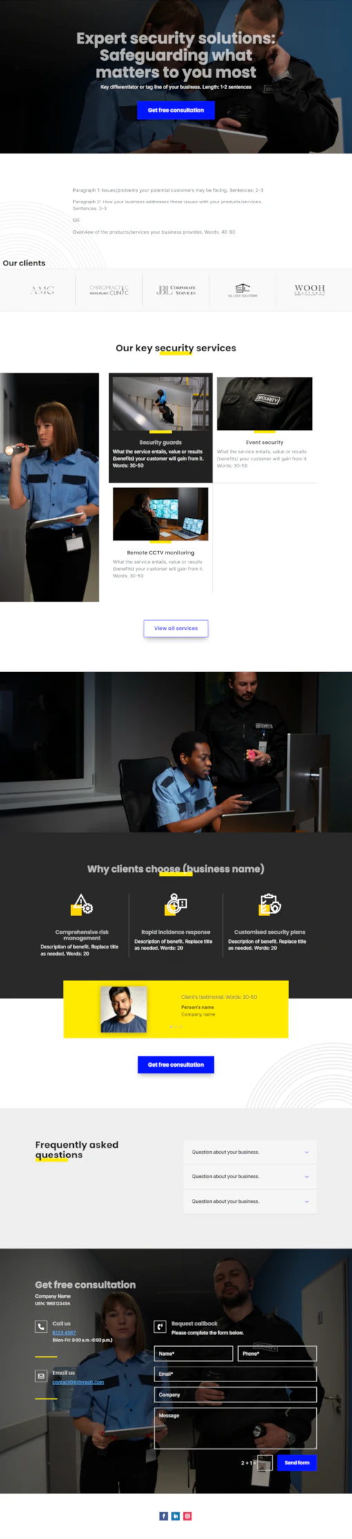 Screenshot of security company website home page designed by Emerge mLab