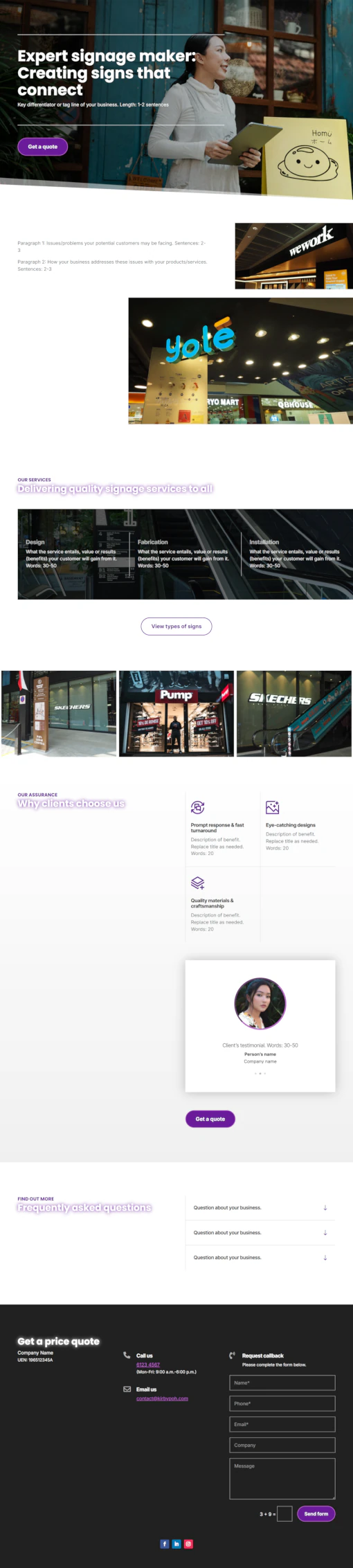 Screenshot of signage maker website home page designed by Emerge mLab