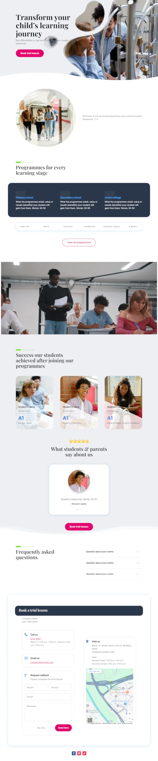 Screenshot of tuition centre website home page designed by Emerge mLab