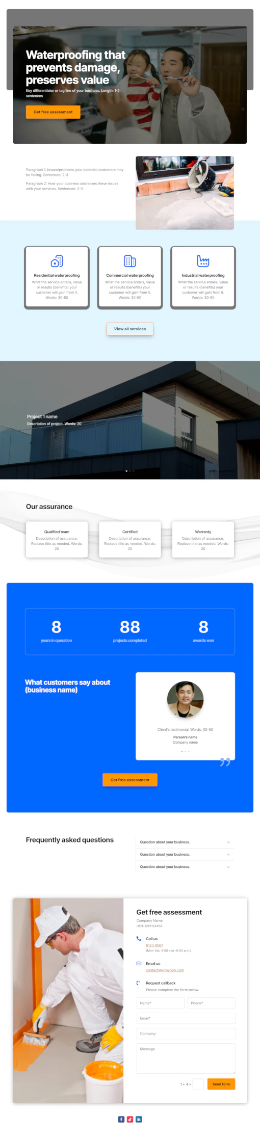 Screenshot of waterproofing contractor website home page designed by Emerge mLab