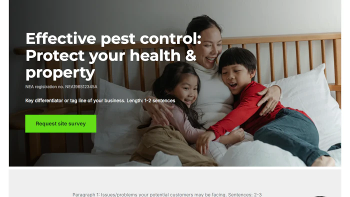 Pest control website home page screenshot