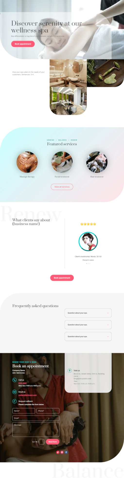 Screenshot of wellness spa website home page designed by Emerge mLab